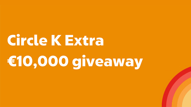 An orange background with the written white copy: Circle K Extra €10,000 giveaway