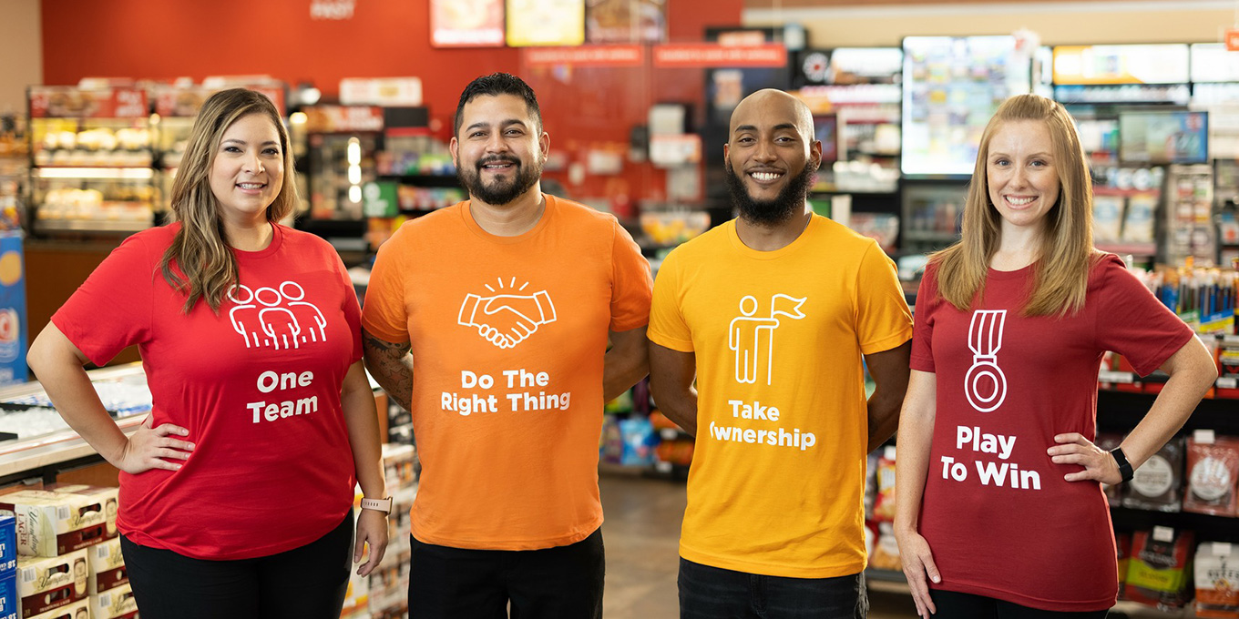 Circle K Employees With T-Shirts Showing Our Values