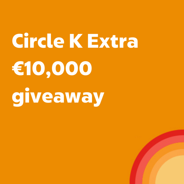 An orange background with the white text: Circle K Extra €10,000 giveaway