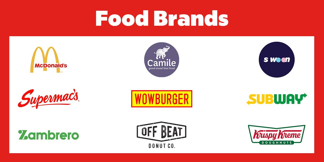 CK and the logos of the food brands