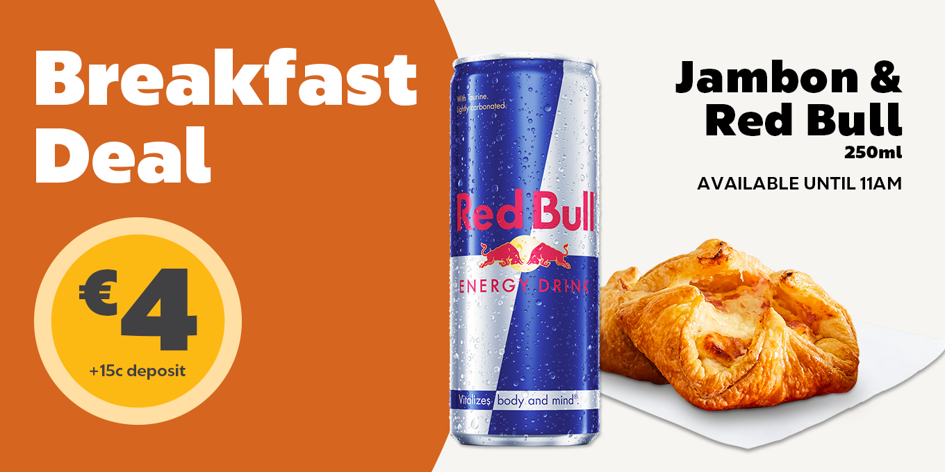 Image of a jambom and a Reb Bull can with the headline Breakfast Deal